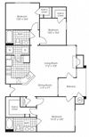 3-bedroom/2-bathroom floor plan layout with 1,270 square feet at Evergreens at Mahan apartments for rent in Tallahassee, FL